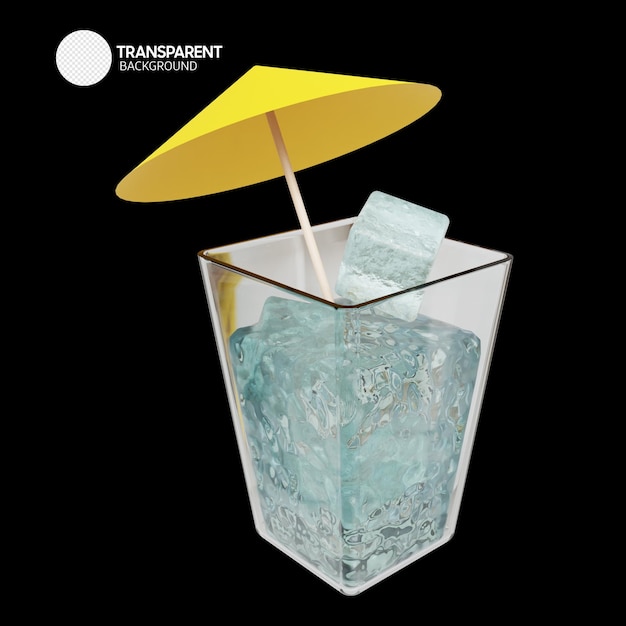 PSD een glas met een gele paraplu en een rietje erin met transparante foundation.