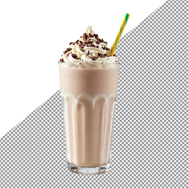 een glas milkshake met een rietje in het geïsoleerde achtergrond