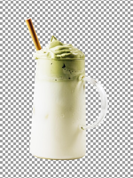 Een glas milkshake met een rietje op een doorzichtige achtergrond