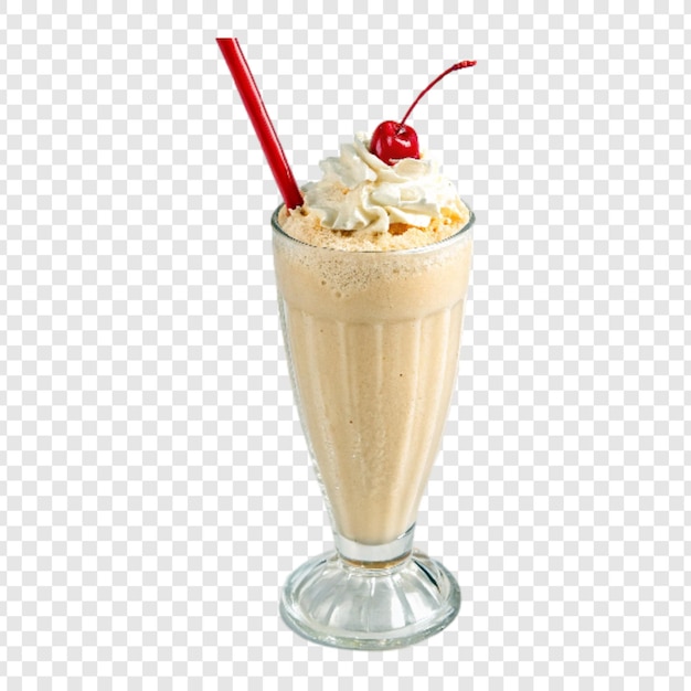 Een glas milkshake smoothie met kersenfruit erop PNG geïsoleerd op doorzichtige achtergrond