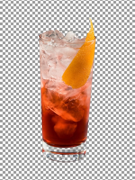 Een glas rode cocktail met een schijfje sinaasappel op transparante achtergrond
