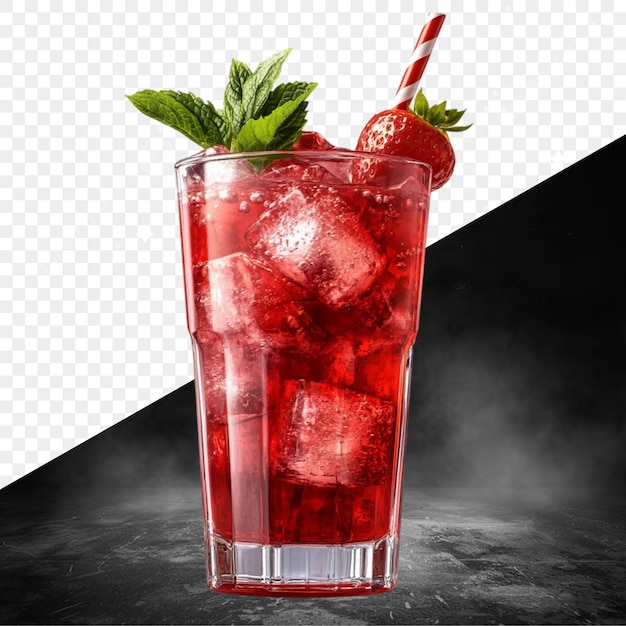een glas rood drankje met een rietje en een rieten rietje