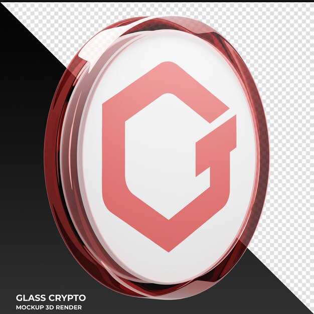 PSD een glazen crypto-logo met een rood g-logo