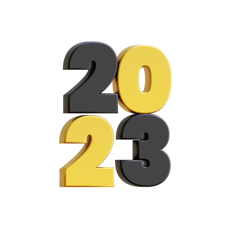 PSD een goud en zwart nummer 2023 3d render illustratie geïsoleerd transparant