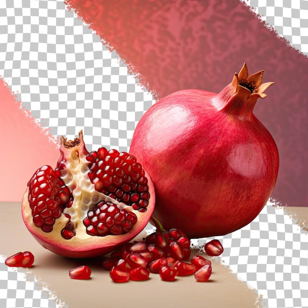 PSD een granaatappel met een kat erop en een rode achtergrond met de woorden granaatappel erop.