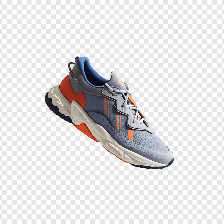PSD een grijze en oranje sneaker met oranje strepen