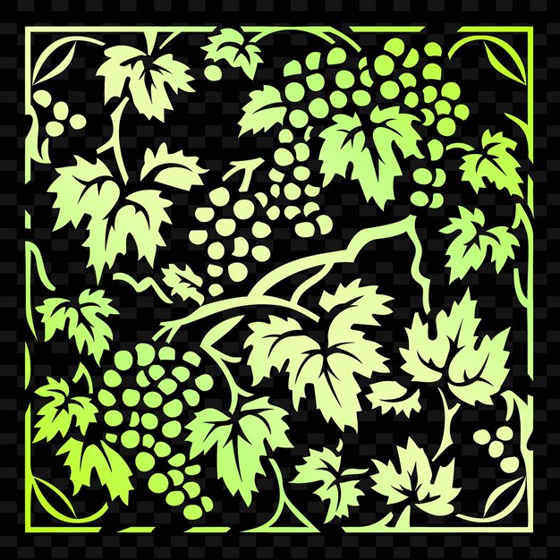Een groen en geel ontwerp met druiven en bladeren