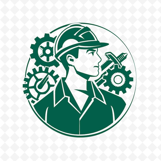 PSD een groen en wit logo met een werknemer in een helm en tandwielen