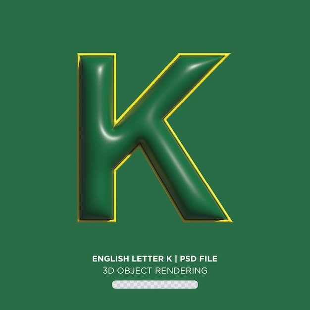 Een groene achtergrond met de letter k pd pd pdd-bestand in 3D-rendering.