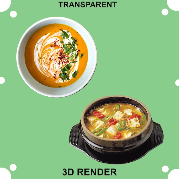 een groene achtergrond met een kom eten erop