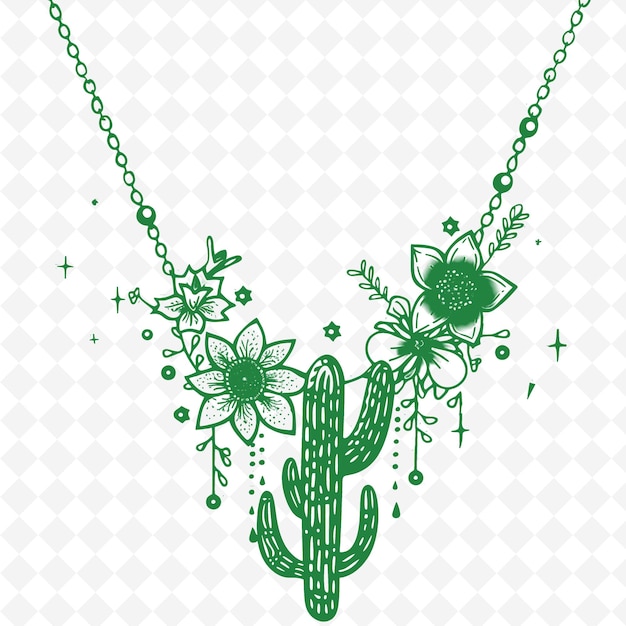 PSD een groene cactus ketting met bloemen en een groene cactus erop