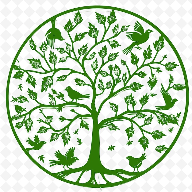 PSD een groene cirkel met vogels en een boom erop