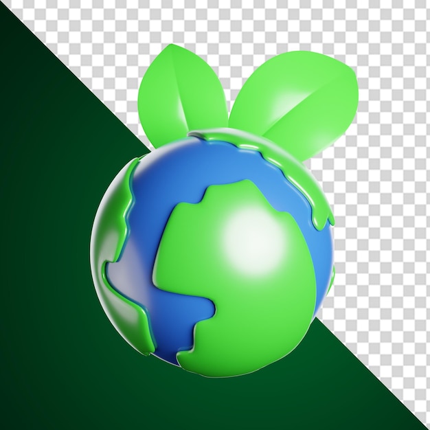 PSD een groene en blauwe aarde met een blad erop