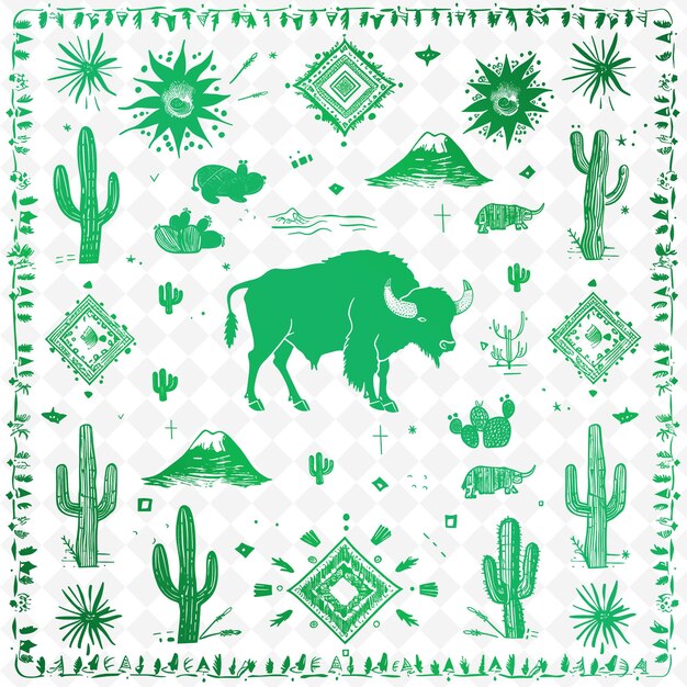 PSD een groene en witte achtergrond met een stier en een cactus