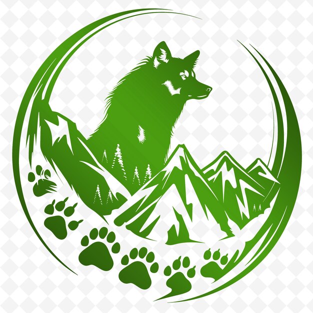 Een groene hond met een groene maan en bergen op de achtergrond