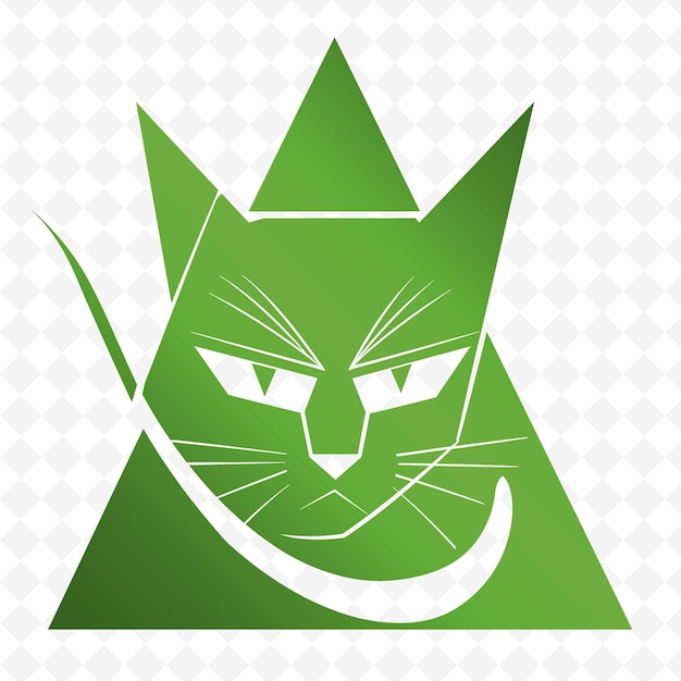 Een groene kat met een groene driehoek op zijn hoofd