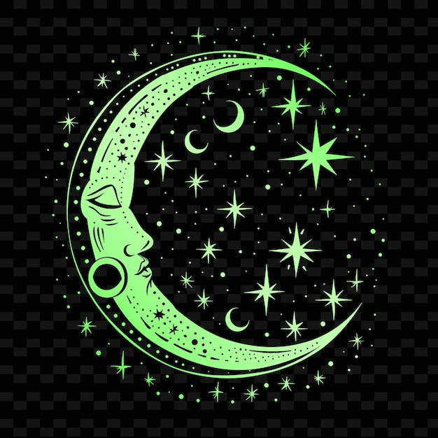 Een groene maan met sterren en een groene halve maan