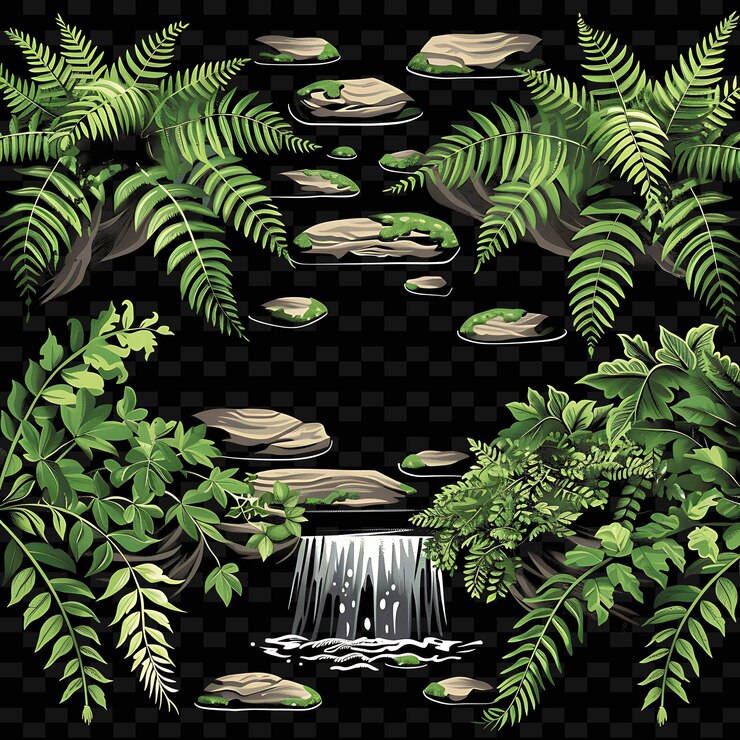 PSD een groene plant met een waterval in het midden ervan