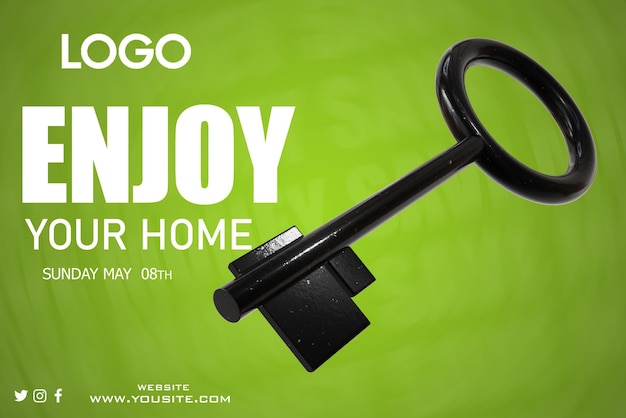 Een groene poster met de tekst 'logo enjoy for home' erop