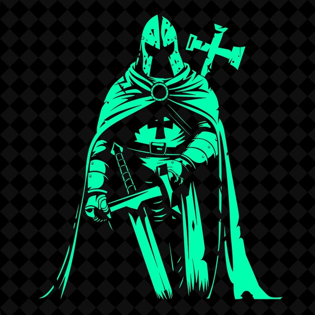 PSD een groene ridder met een zwaard en een zwaard met een groene achtergrond
