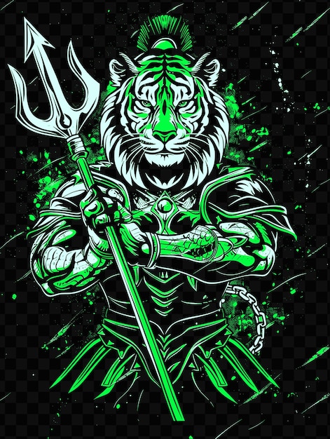 PSD een groene tijger met een zwaard en een schild erop
