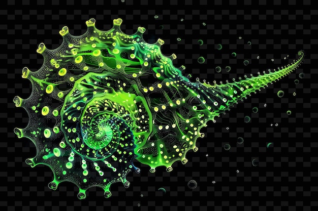 PSD een groene vis met de groene en gele bubbels op een zwarte achtergrond