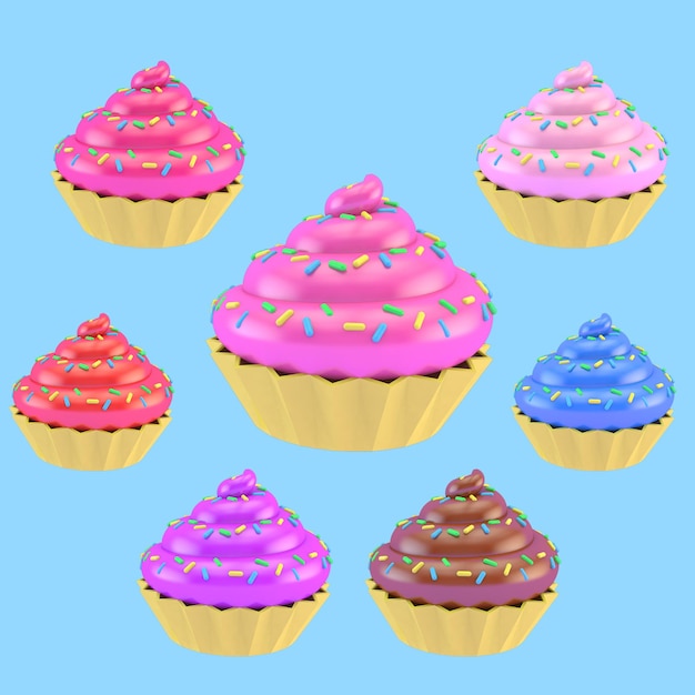 Een groep cupcakes met roze glazuur en hagelslag erop.