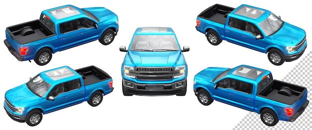 Een grote blauwe moderne pick-up truck