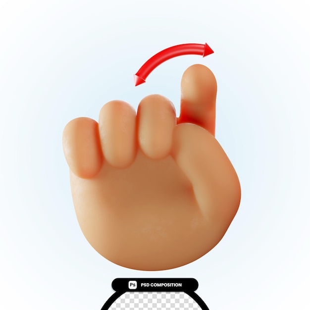 Een hand met een rode pijl die naar links wijst.