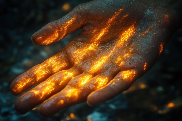 PSD een hand met vlammen die gloeien op de palm een conceptueel beeld