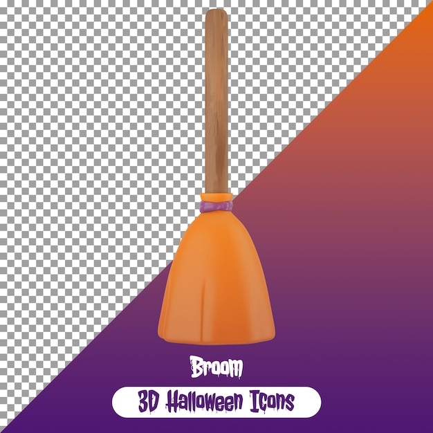 Een heksen bezem in staande positie voor halloween decoratie 3d PNG Halloween Icon Isolated PSD