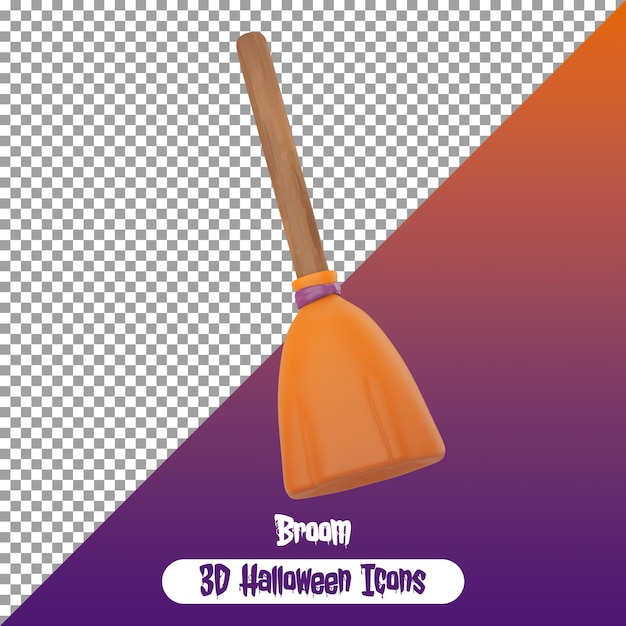 Een heksen bezem in staande positie voor halloween decoratie 3d PNG Halloween Icon Isolated PSD