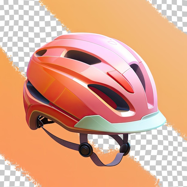 een helm met een rode helm erop met een blauwe en oranje achtergrond.