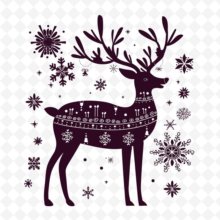 PSD een hert met een kersttrui erop en sneeuwvlokken op de achtergrond