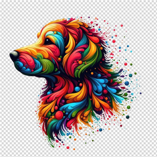 PSD een hondenhoofd met kleurrijk haar en kleurrijke vlekken erop