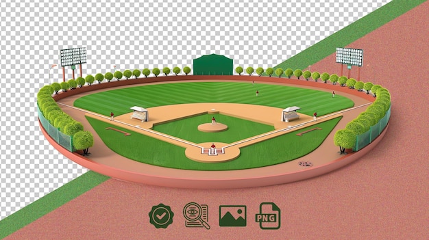 een honkbalveld in 3D cartoon stijl schattige witte achtergrond
