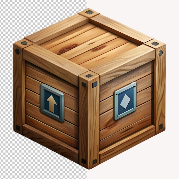 PSD een houten doos met een doos waarop een blauw en zwart logo staat