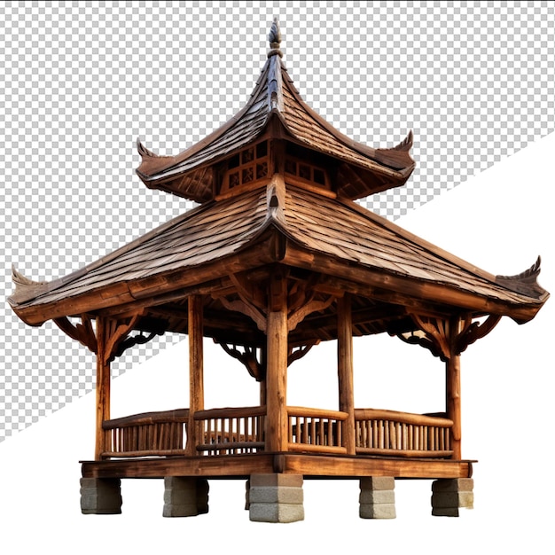 Een houten gazebo met het woord de top erop