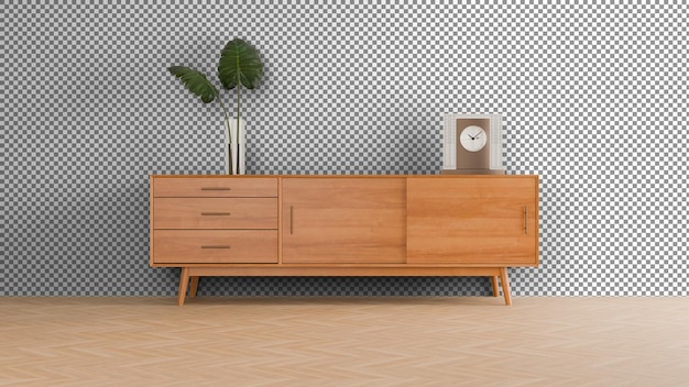 een houten kast met een klok er bovenop