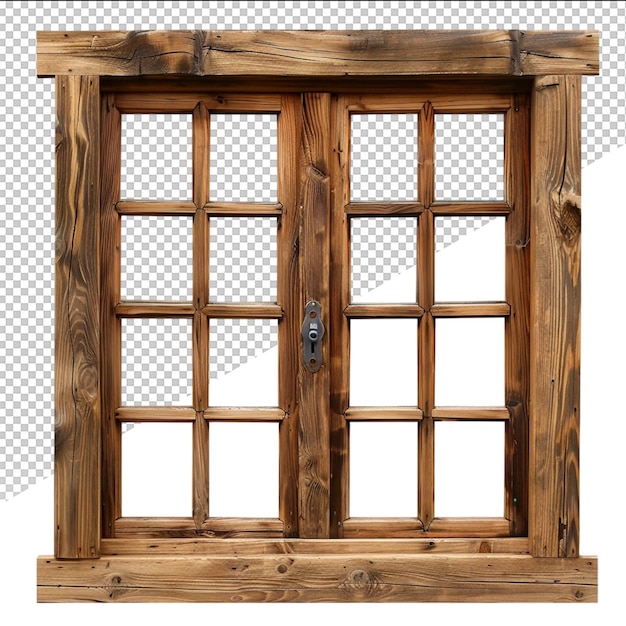 PSD een houten venster met een houten deur die er open op staat