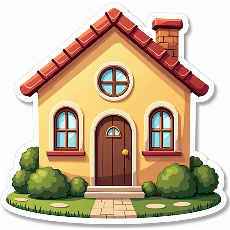PSD een huis met een rood dak en een huis met een huis aan de voorzijde.