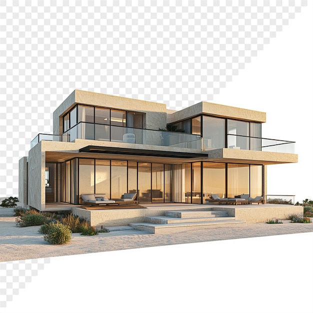 een huis met een trap en trappen op een witte achtergrond