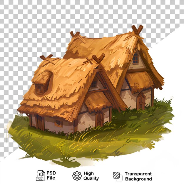 PSD een huisillustratie met een rieten dak geïsoleerd op een transparante achtergrond
