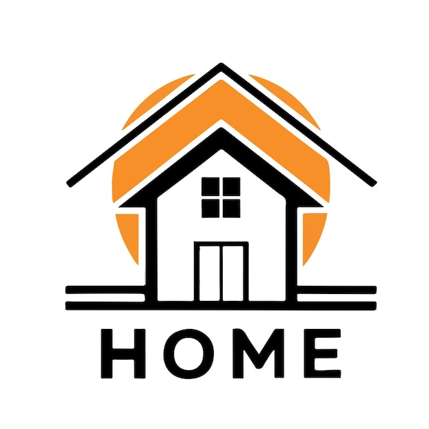 een huislogo met een geel dak en een huis aan de voorzijde