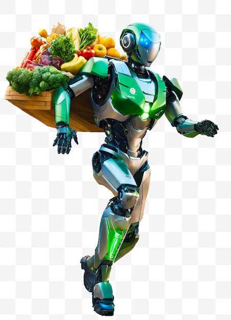 PSD een humanoïde robot met fruit.