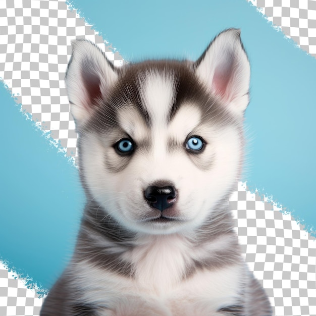 PSD een husky puppy met blauwe ogen en een witte neus.