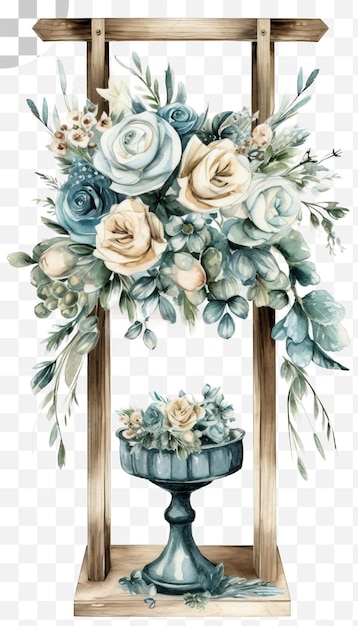 PSD een huwelijksboog met rozen en bladeren.