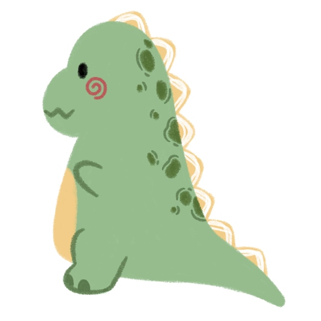 Een illustratie van een schattige groene dinosaurus met roze bloos op zijn wangen