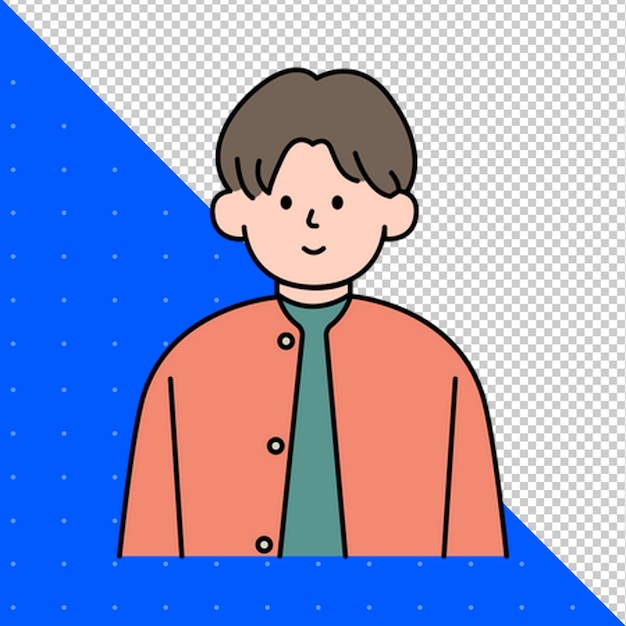 een jongen met een rode jas aan de voorkant van een scherm met een blauwe achtergrond