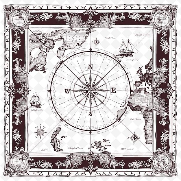 PSD een kaart van het schip en het kompas